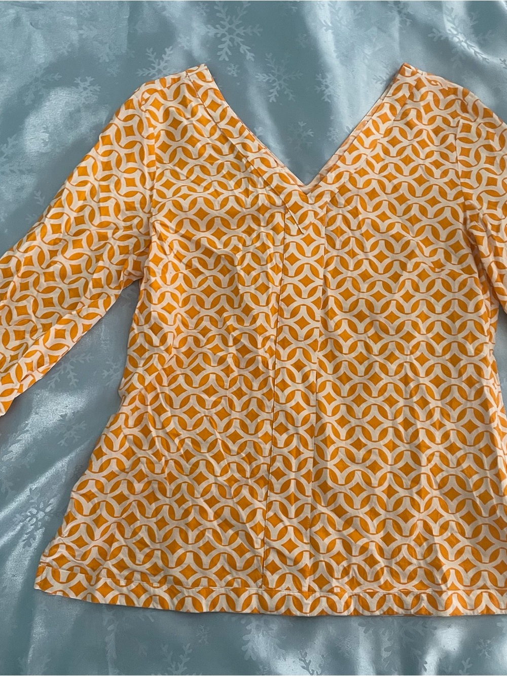 Peter Millar Orange and White Geometric V-Neck Tunic viscose-cotton blend.